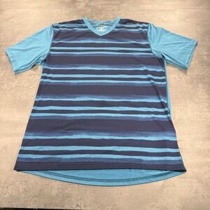 Brooks Running Shirt Men‎ Medium Blue Stripe Geometric Camo Performance V Neck